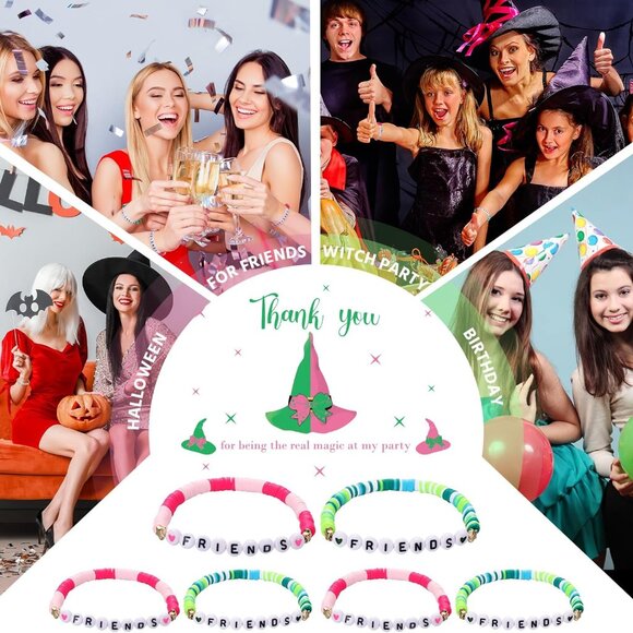 Friendship Bracelets Set Pink & Green Witch Theme with Cards for Best Friends - Picture 6 of 6
